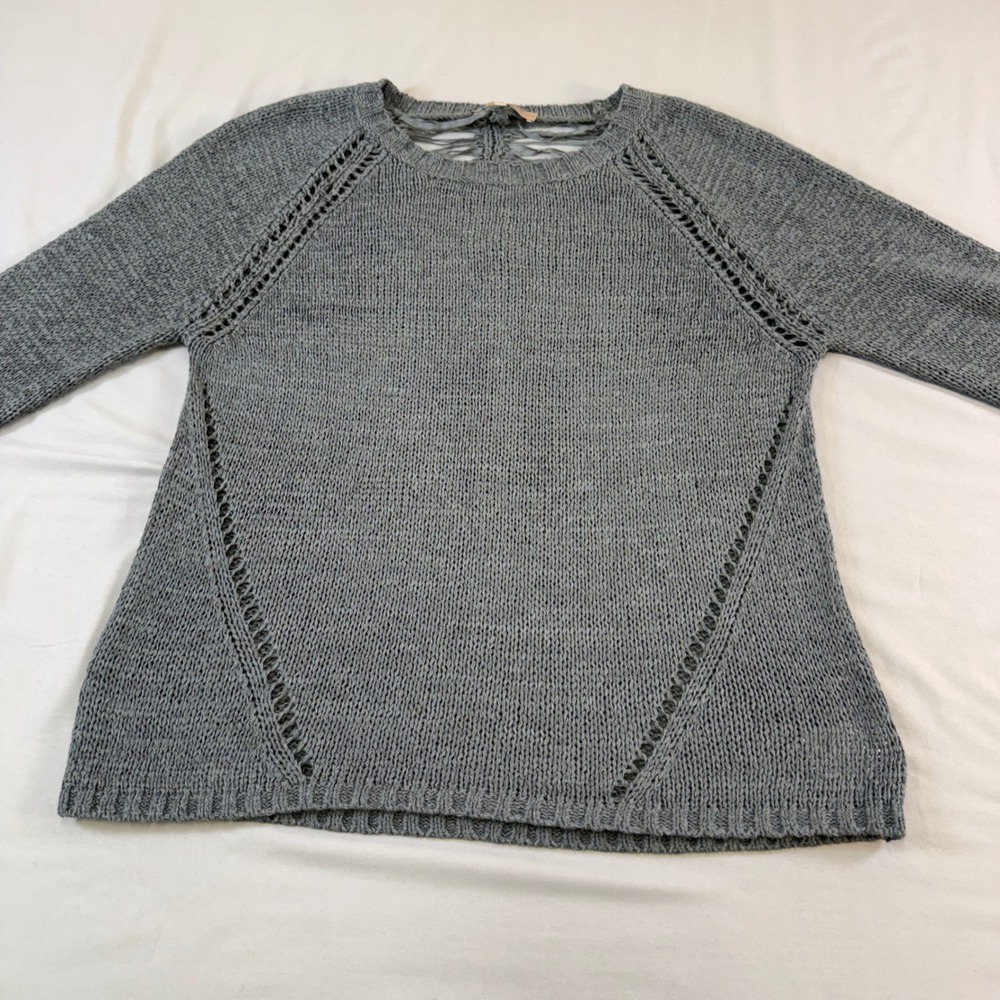 Miss Me Gray Knit Sweater Lattice Back‎ Detail Size M minimalist, cottagecore